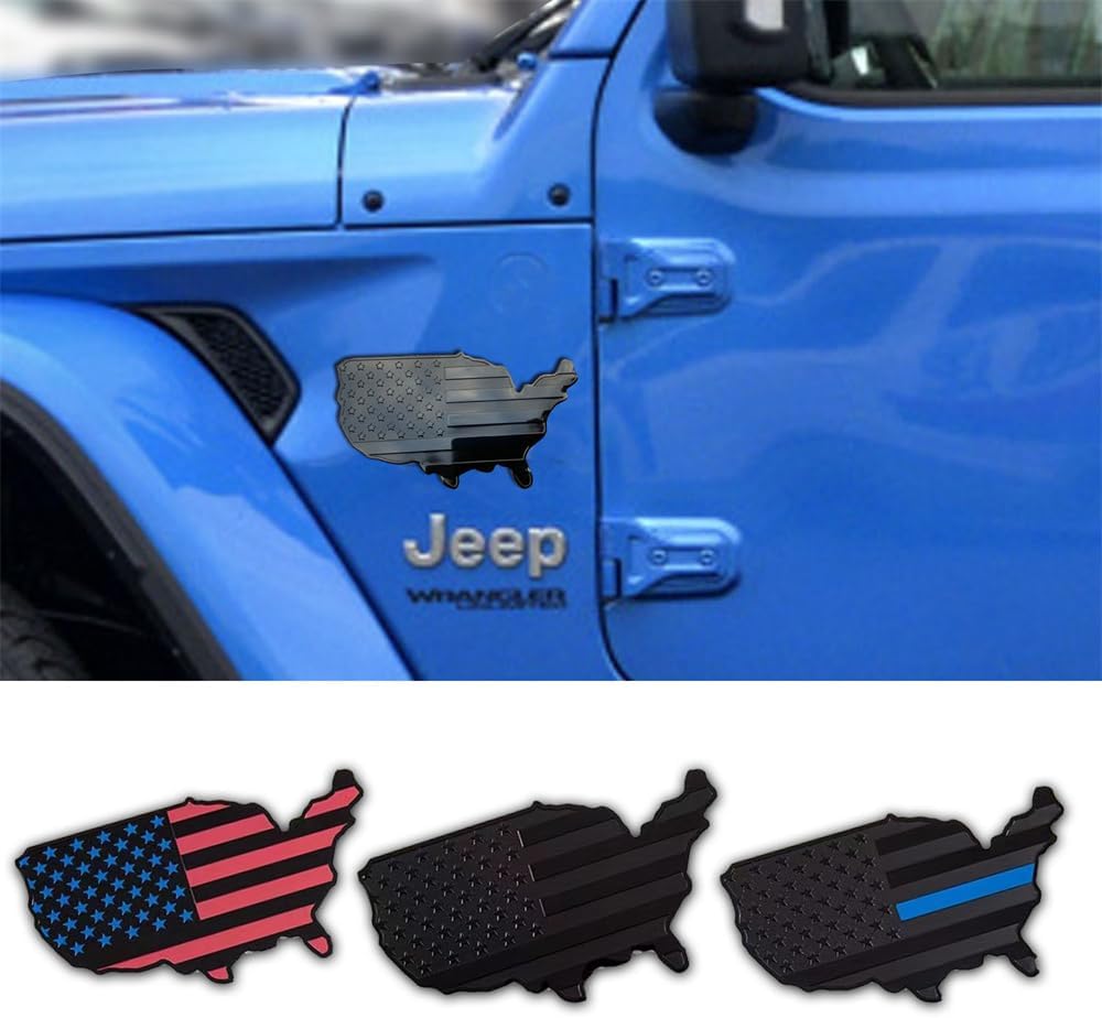 3D Metal American Map Flag Decal | 2Pcs