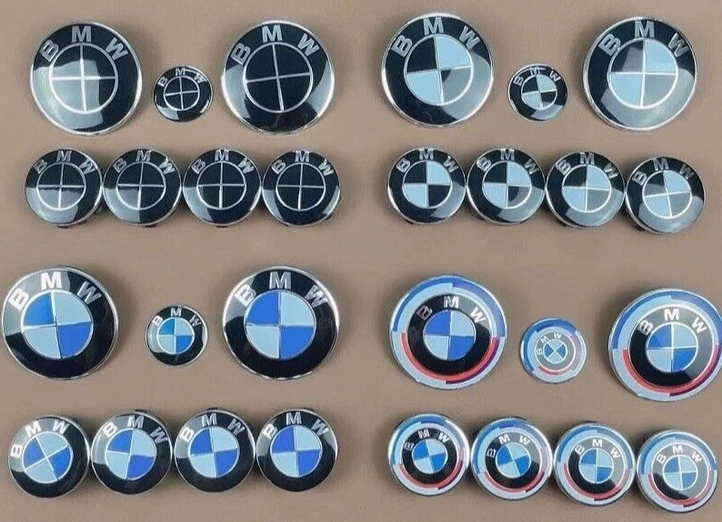 7PCS BMW Emblem Badge Set – Hood, Trunk, Steering & Wheel Center Caps