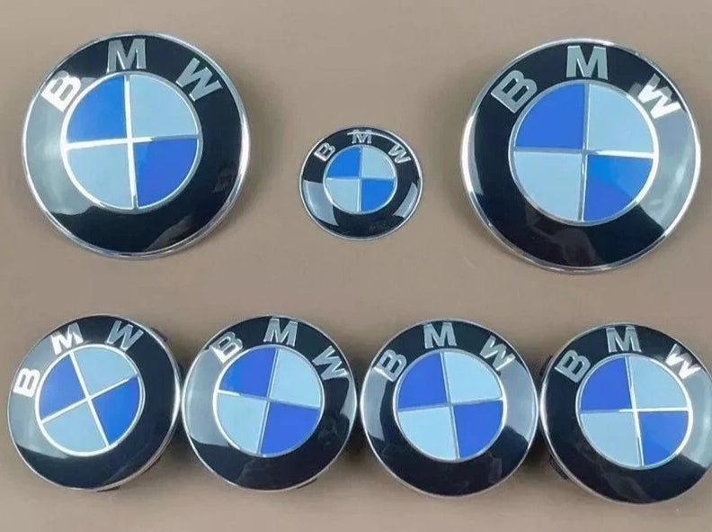 7PCS BMW Emblem Badge Set – Hood, Trunk, Steering & Wheel Center Caps