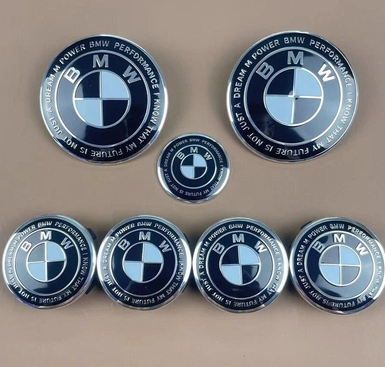 7PCS BMW Emblem Badge Set – Hood, Trunk, Steering & Wheel Center Caps