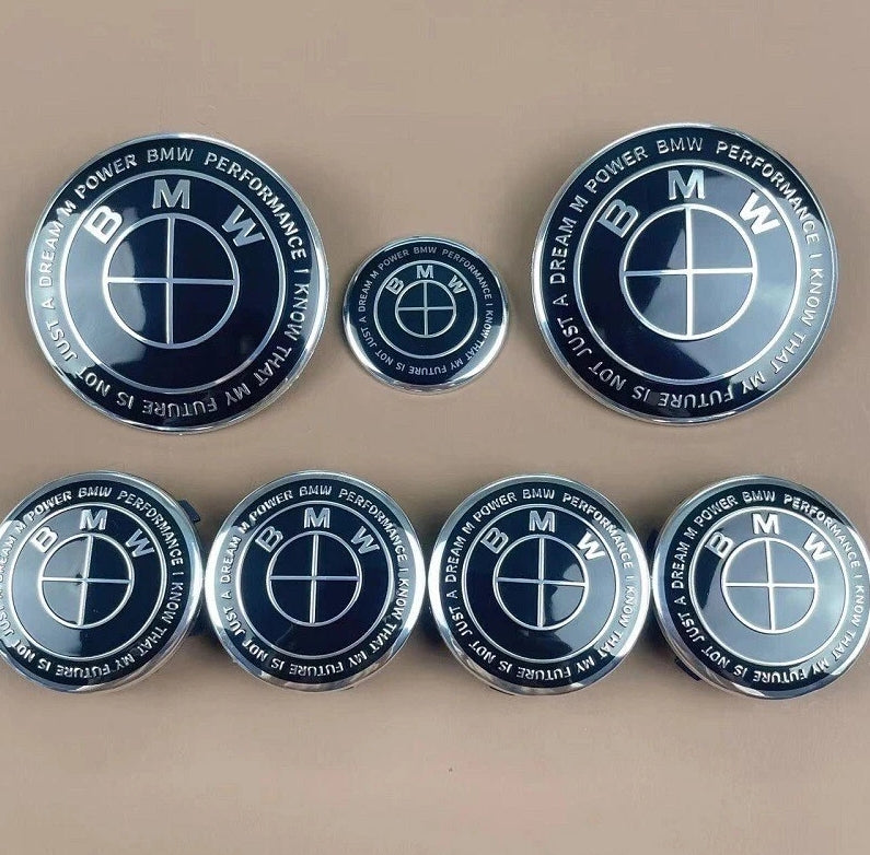 7PCS BMW Emblem Badge Set – Hood, Trunk, Steering & Wheel Center Caps