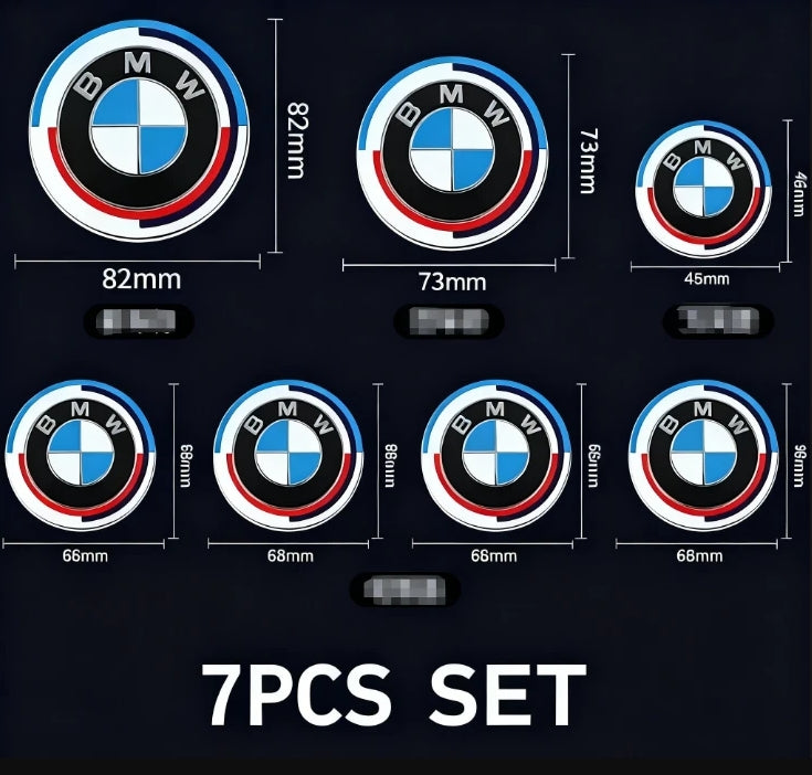 7PCS BMW Emblem Badge Set – Hood, Trunk, Steering & Wheel Center Caps