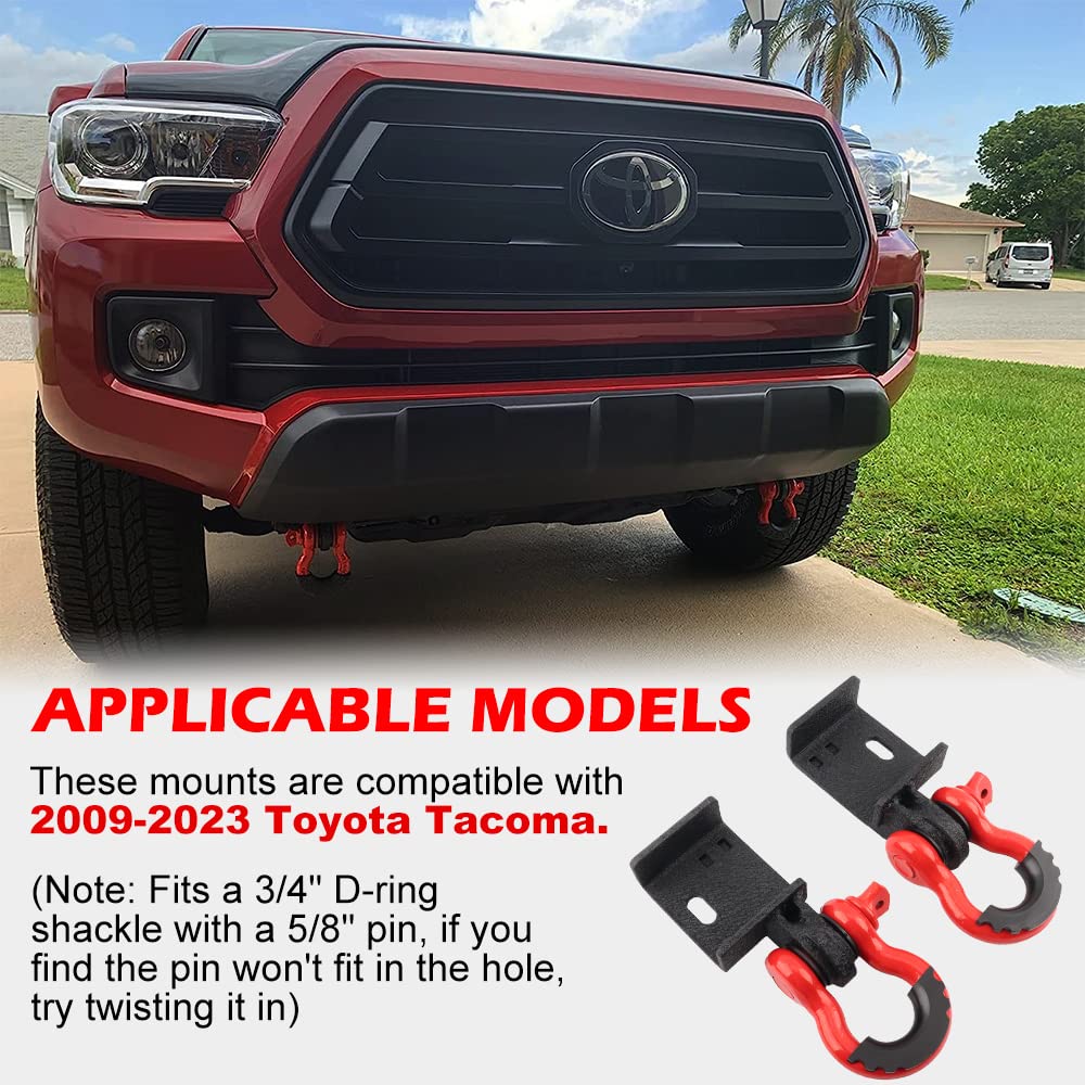 Front Tow Hook Brackets with 3/4" D-Shackles for 2009–2023 Toyota Tacoma – 2-Pack
