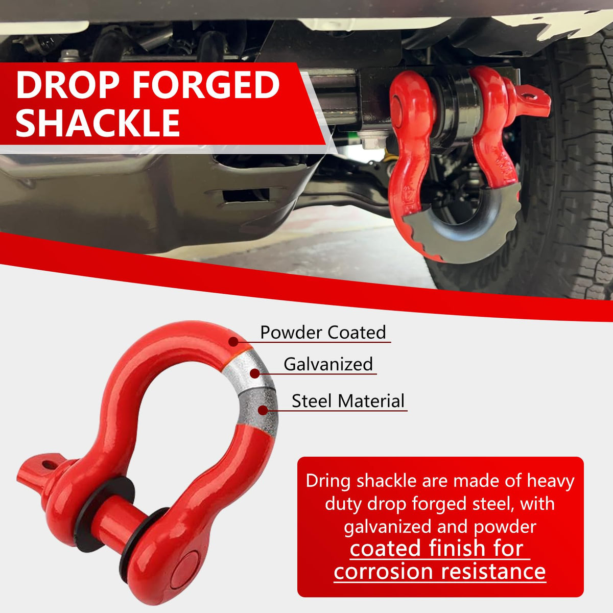 Front Tow Hook Brackets with 3/4" D-Shackles for 2009–2023 Toyota Tacoma – 2-Pack
