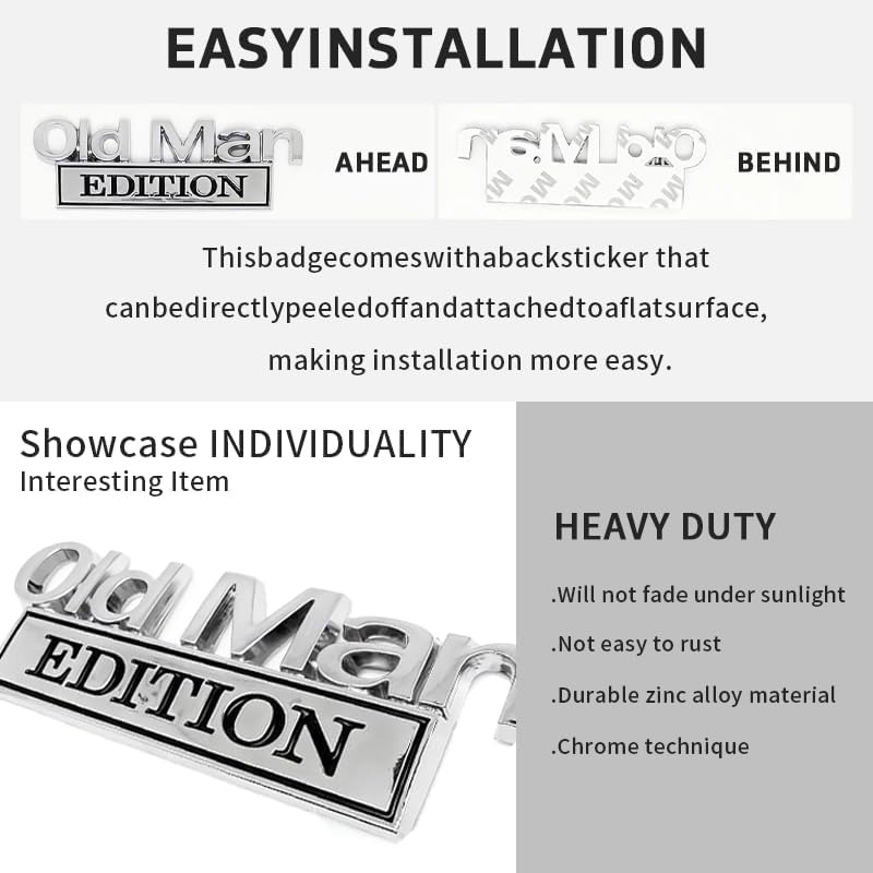 3D Old Man Edition Car Emblem | 2Pcs