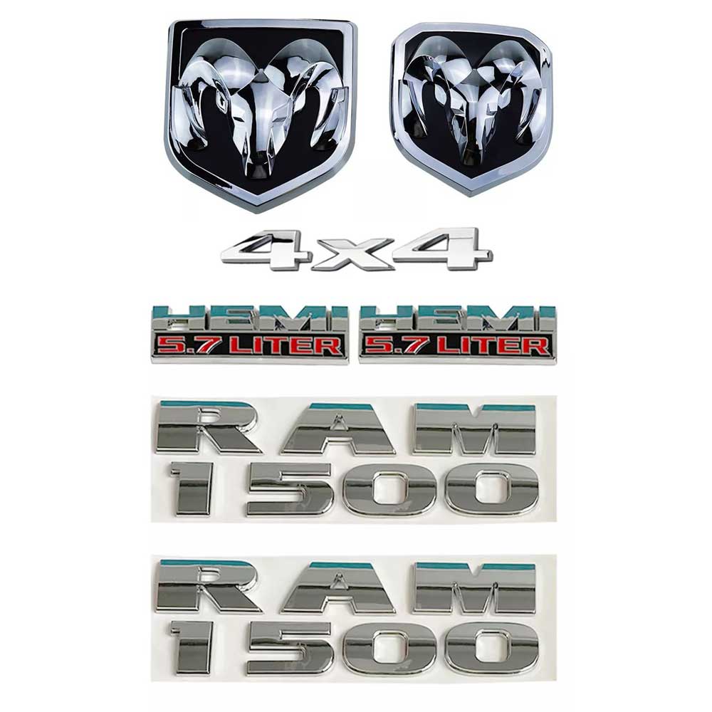 7Pcs 4X4 Grille Tailgate 5.7 Liter HEMI Emblems for 2013-2018 RAM 1500